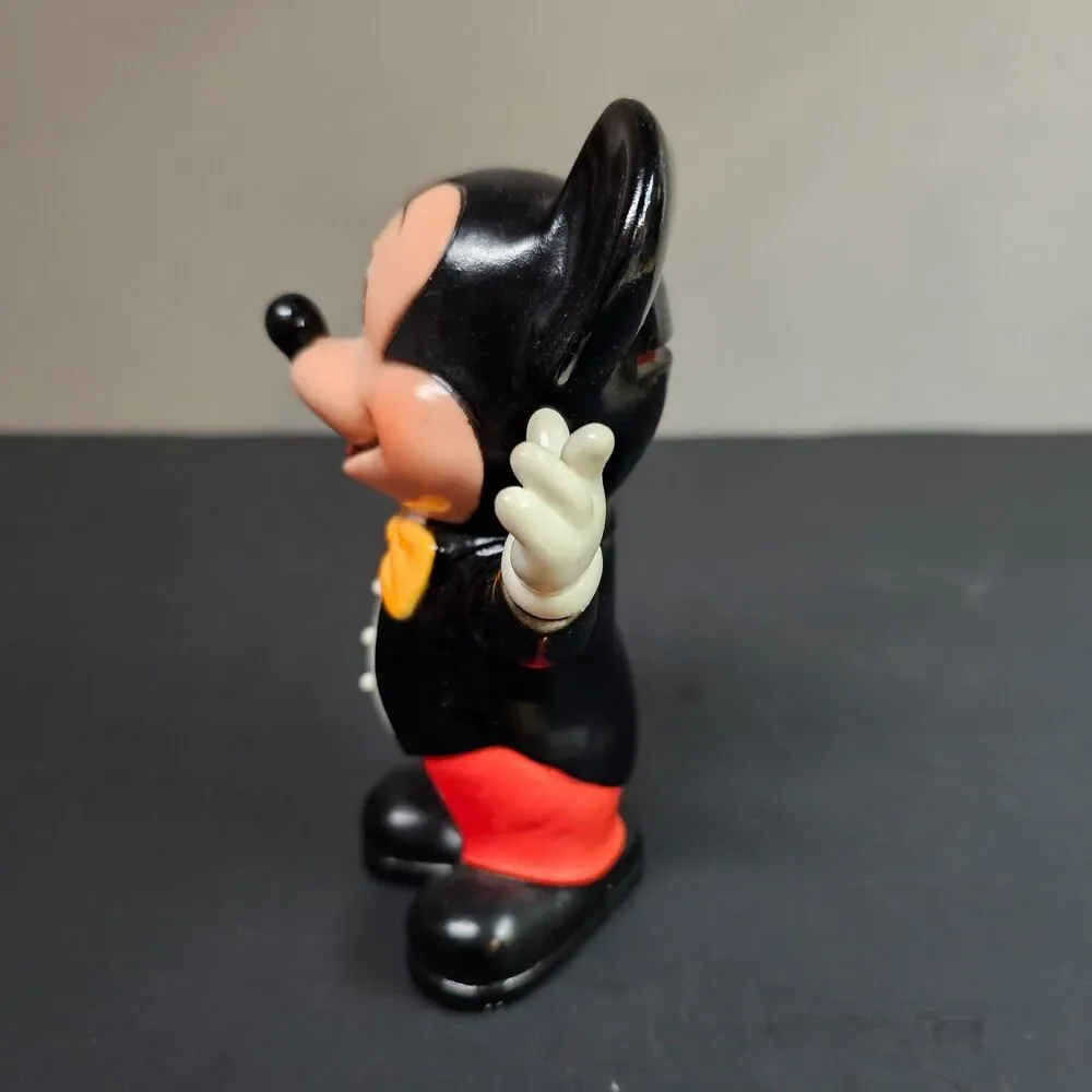 Vtg 1970s Mickey Mouse Coin Bank Walt Disney World Waving Bow Tie 6.25